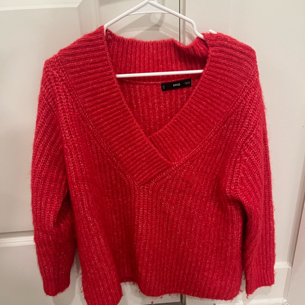 Mango Bright Red V-Neck Sweater